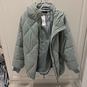 Nasty Gal Sage Green Quilted Puffer Coat